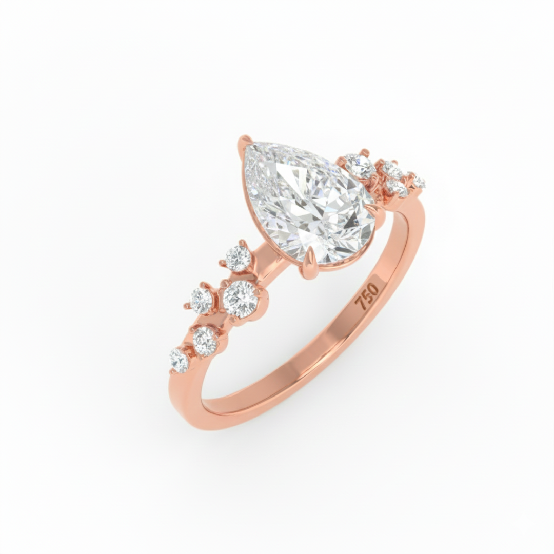 Lina Pear Cut Diamond Engagement Ring With Diamond Accent Band