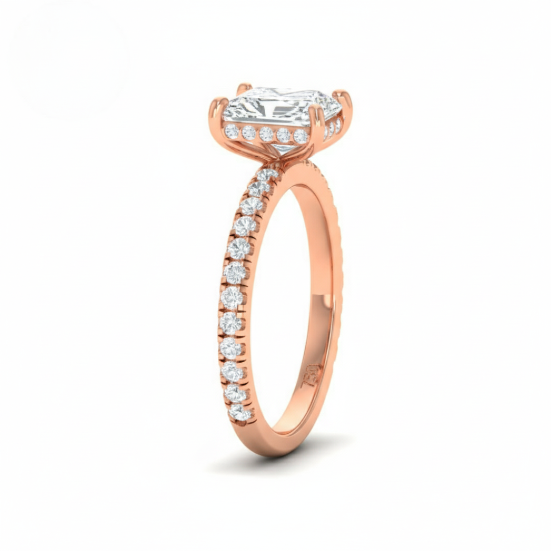 Lila Radiant Cut Diamond Engagement Ring with Diamond Hidden Halo and Diamond Band
