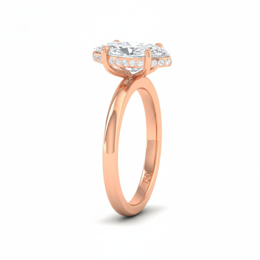 Kiara Marquise Cut Diamond With Hidden Halo Engagement Ring