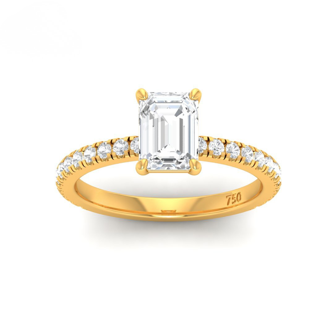 Athena Emerald With Diamond Band Engagement Ring