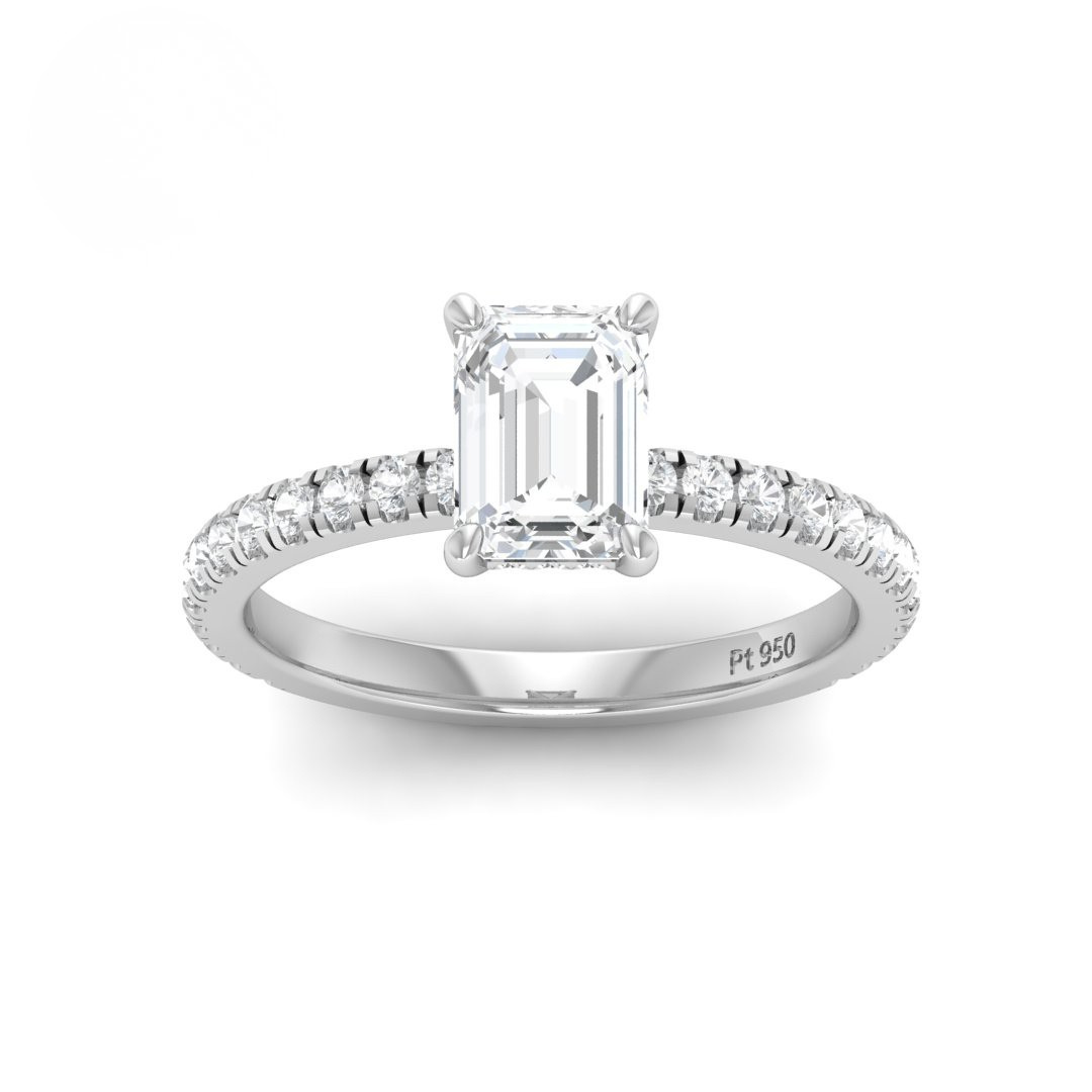 Lila Emerald Cut Diamond Engagement Ring with Diamond Hidden Halo and Diamond Band