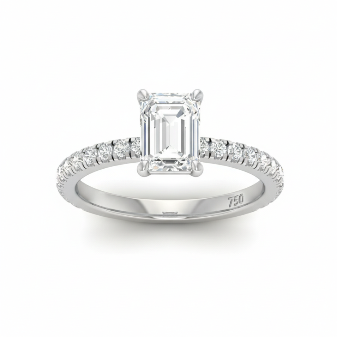 Athena Emerald With Diamond Band Engagement Ring