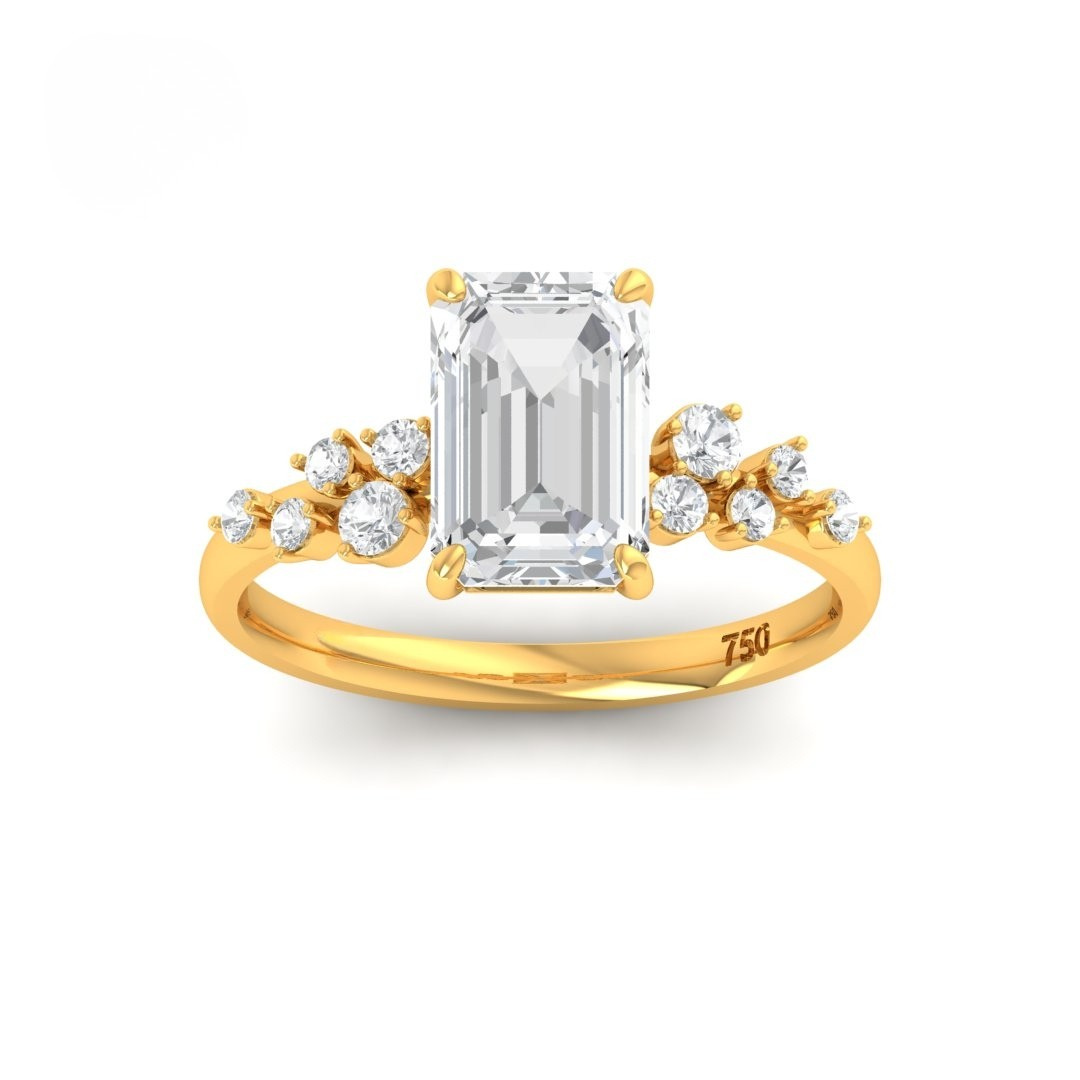 Lina Emerald Cut Diamond Engagement Ring With Diamond Accent Band
