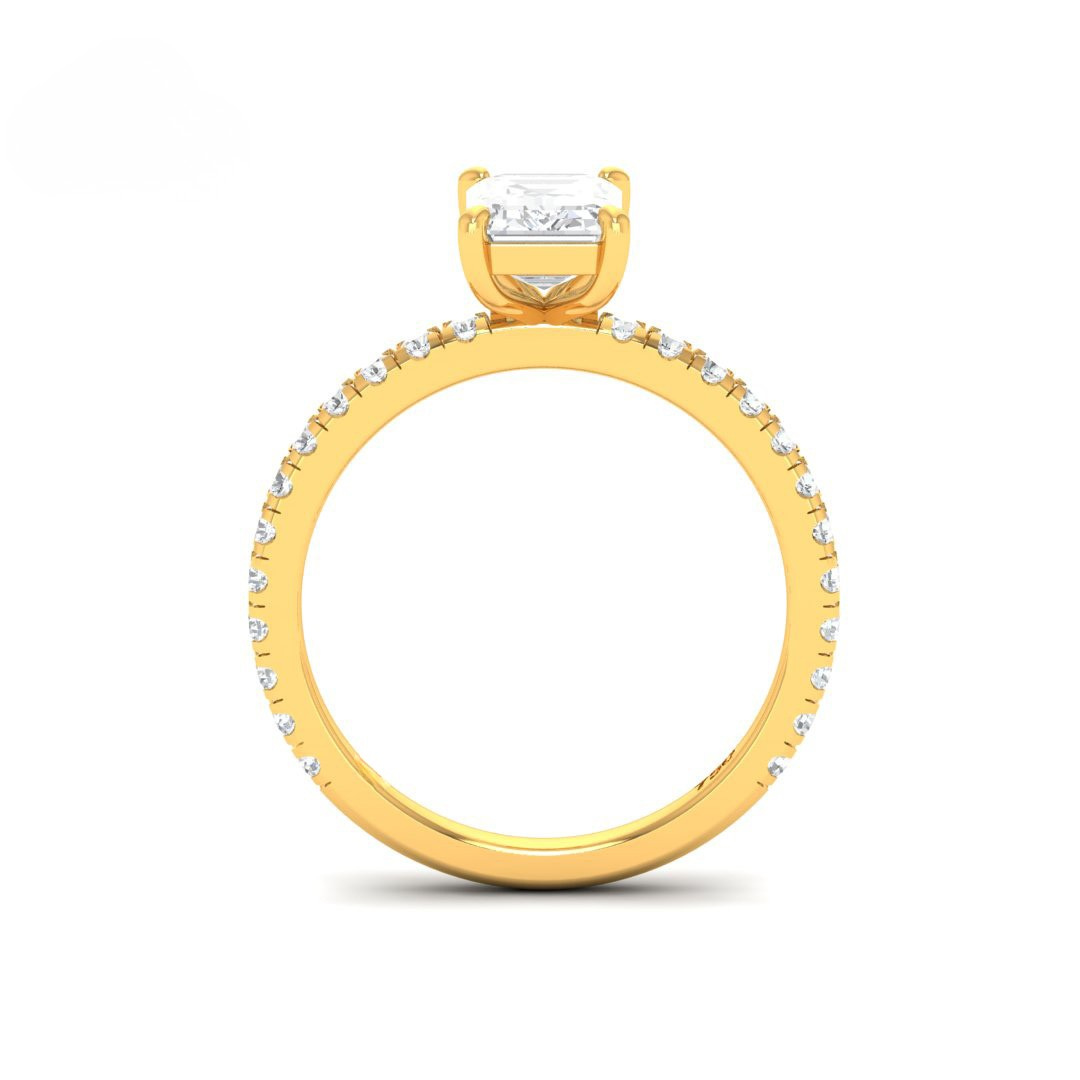 Athena Emerald With Diamond Band Engagement Ring