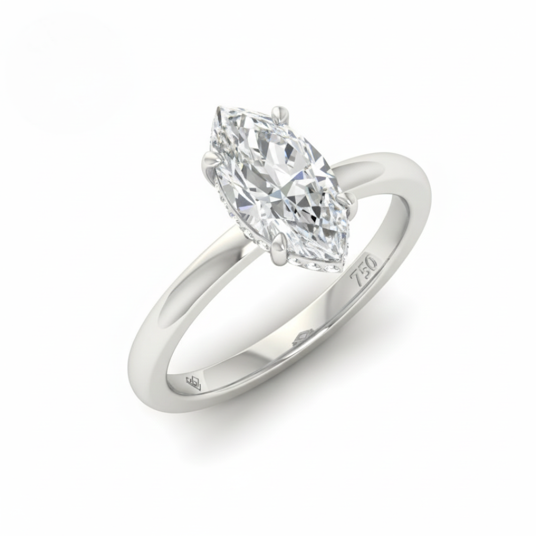Kiara Marquise Cut Diamond With Hidden Halo Engagement Ring