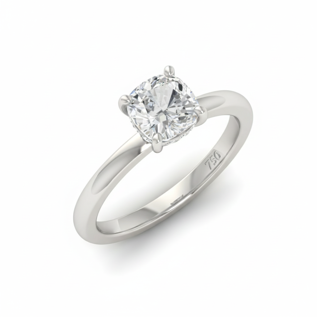 Kiara Cushion Cut Diamond With Hidden Halo Engagement Ring