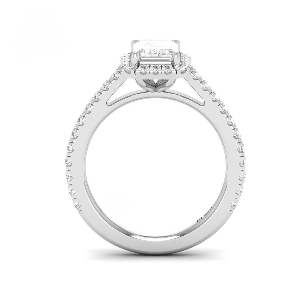 Belle Emerald Cut Diamond Engagement Ring with Diamond Halo & Diamond Band