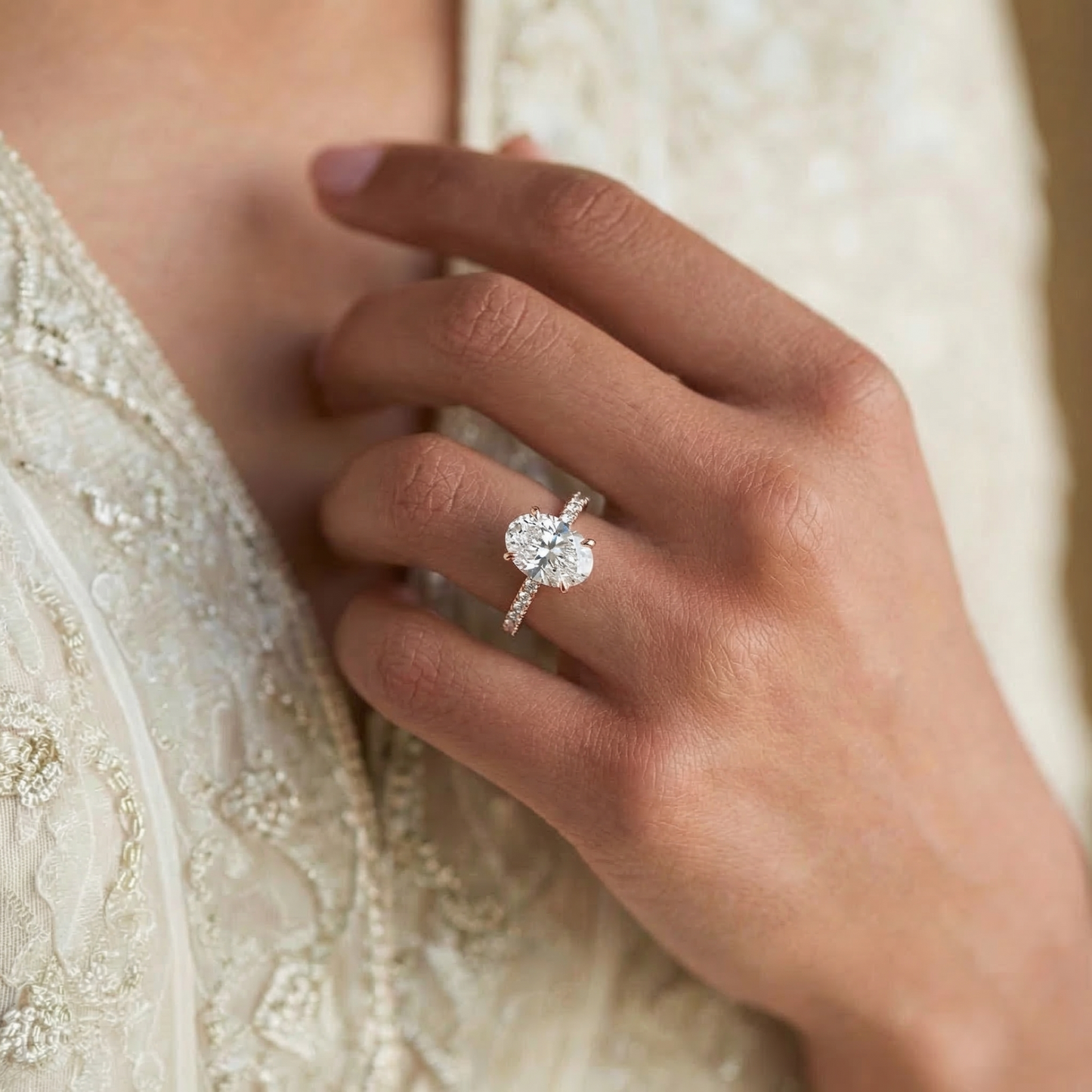 Athena Oval With Diamond Band Engagement Ring